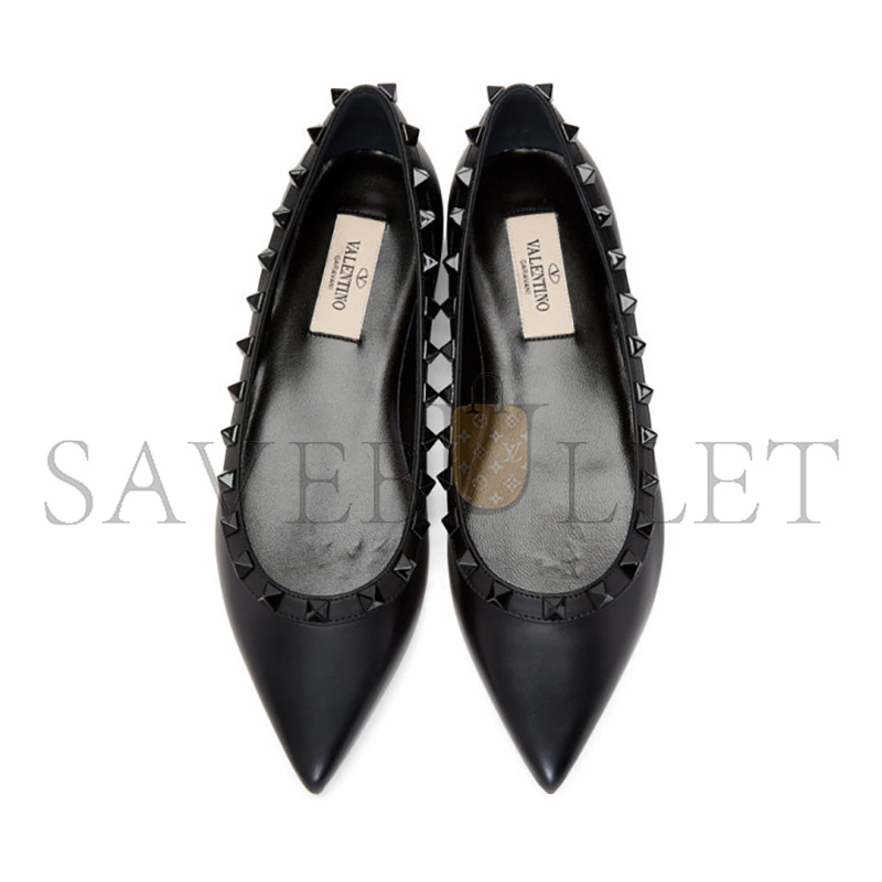 VALENTINO BLACK VALENTINO GARAVANI TONAL ROCKSTUD BALLERINA FLATS 